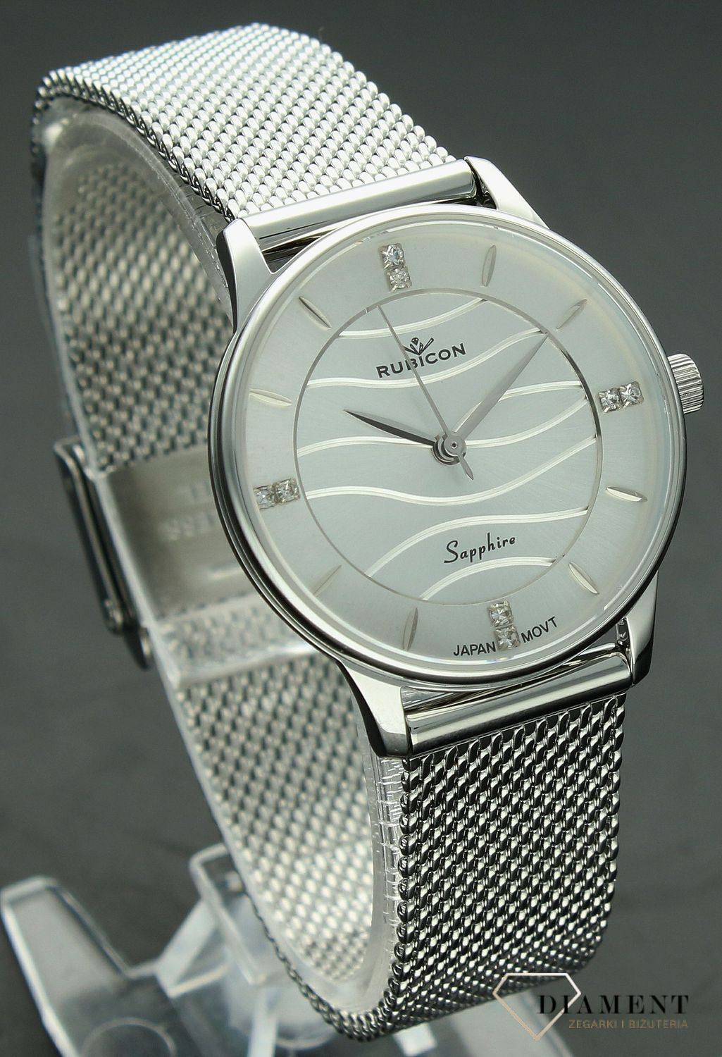 Zegarek damski Rubicon z szafirowym szkłem RNBE35 z falowaną tarczą RNBE35 fala srebrny-srebrny.jpg